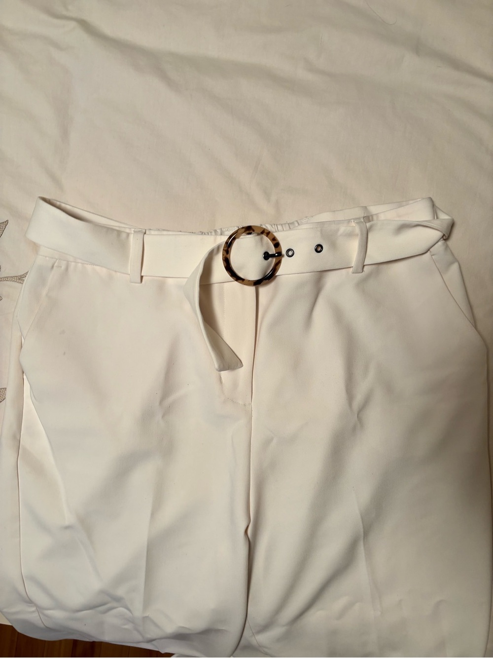 Penningtons Cream Wide Leg Pants with Tortoiseshell Buckle Belt